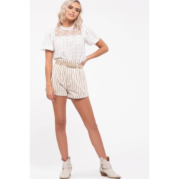 JUTE BELT STRIPED SHORTS - Picture 2 of 6